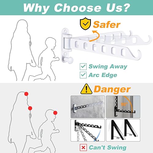 Miniatura 4 de SKIKEN Perchero de Ropa Montado en la Pared con Brazo Oscilante - Estante de Secado para la Lavandería de 8 Agujeros  Rotación de 180 y Ahorro de