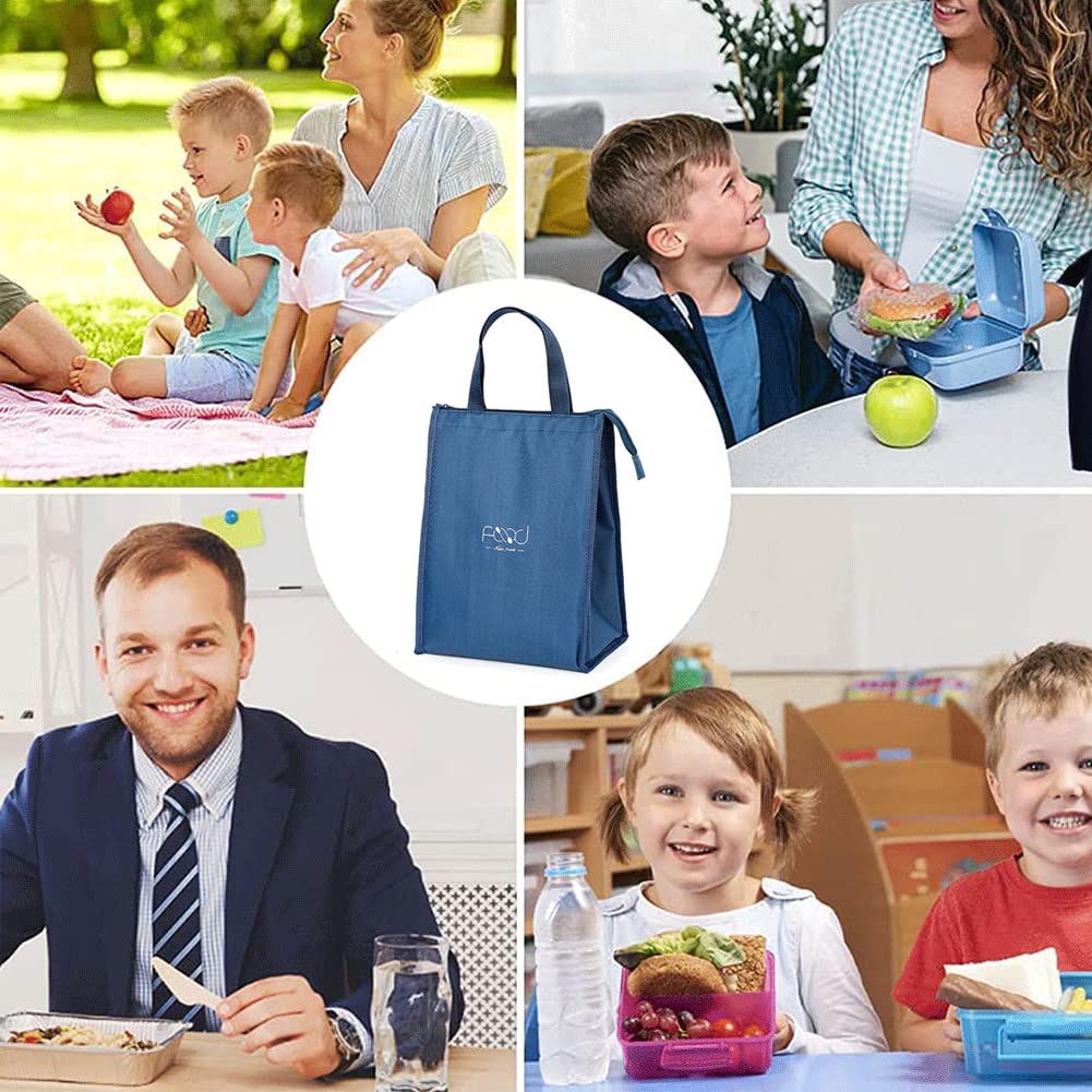 Borsa Termica Pranzo Riutilizzabile Pieghevole, Tre Strati Tessuto Spesso, per Lavoro Scuola Picnic, Navy Blue