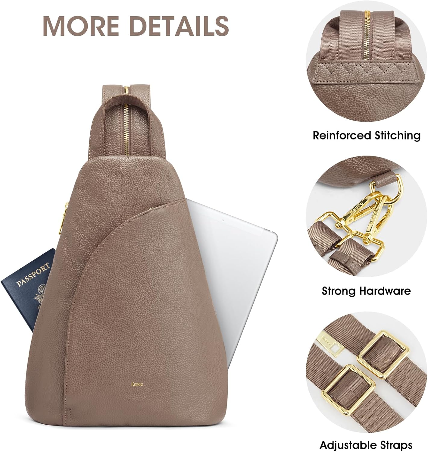 Kattee Sling Bag for Women Crossbody Fanny Packs Chest Bag Top Grain Leather Daypack Backpack RFID Blocking Travel | Top Grain Leather, RFID Blocking, Travel