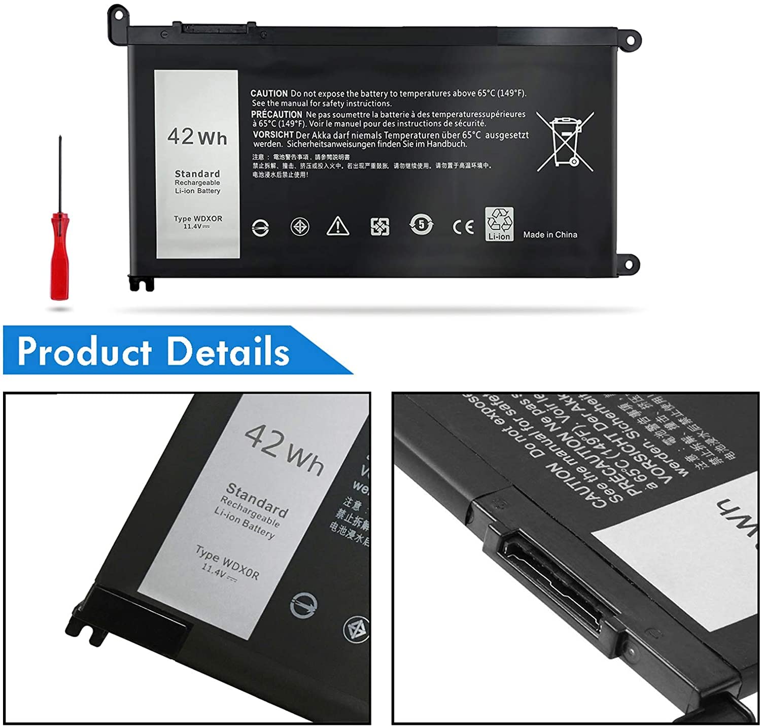 Batteria Per Dell Inspiron 13 15 5000/7000 Series - 42WH 11.4V Sostitutiva WDX0R P69G - Foto 7