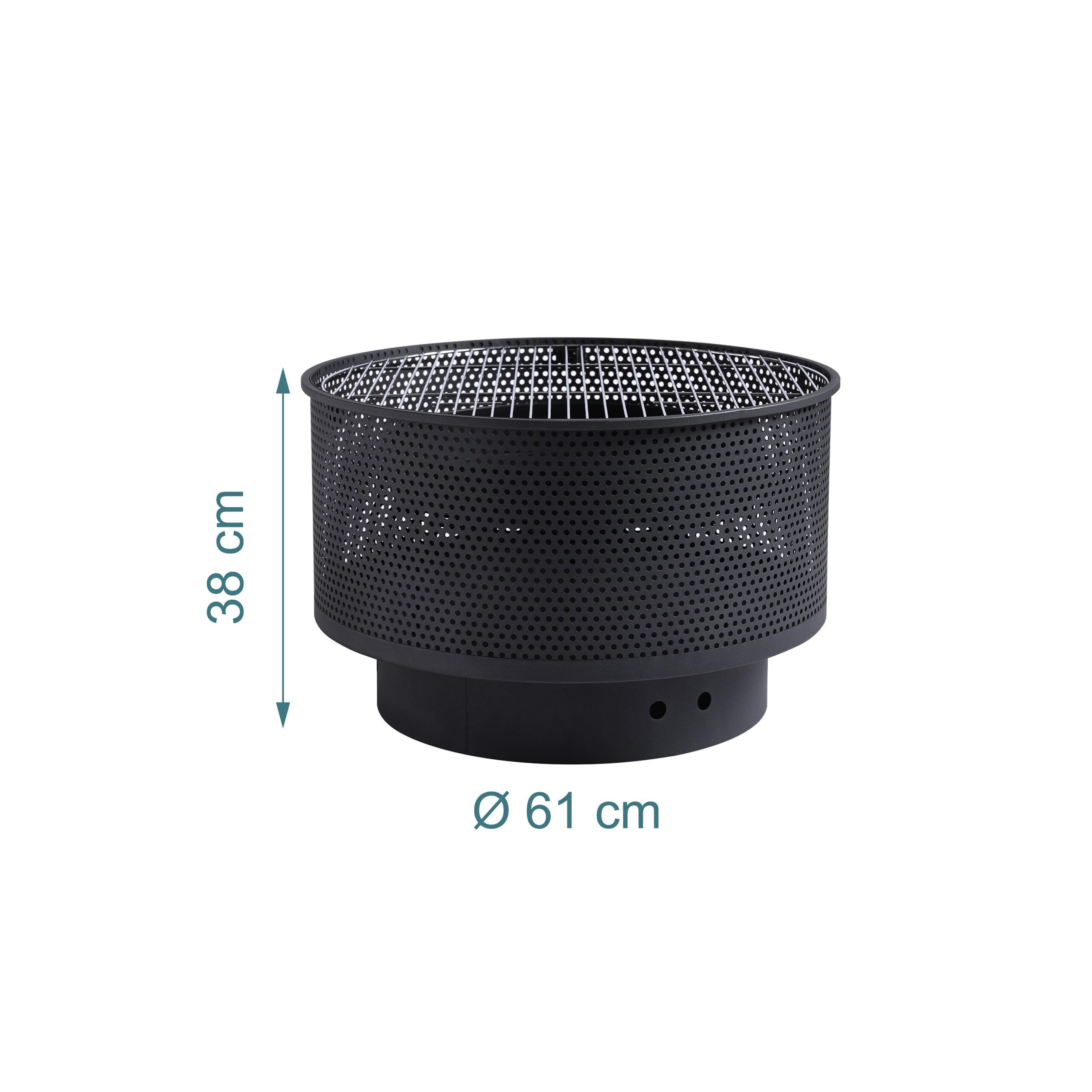 Relaxdays Braciere Ø 61 cm, con griglia, parascintille e attizzatoio, 3 in 1 da Giardino, Nero