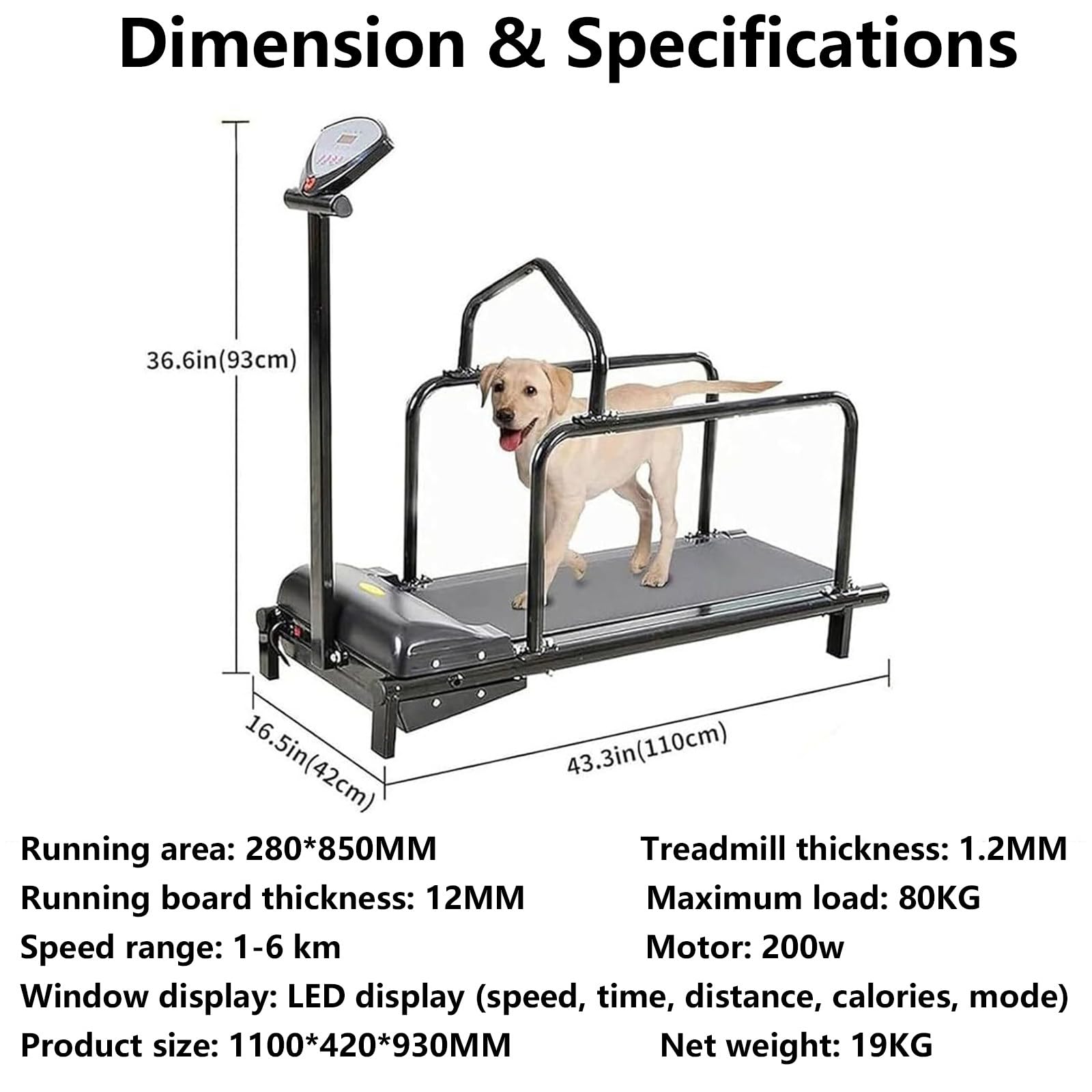Hundelaufband FüR GroßE Hunde, Hundelaufband,Hundelaufband FüR MittelgroßE Hunde,GeräUschlose Rollen,Mit LCD Display,GewichtskapazitäT 80Kg,Geschwindigkeit 0,8-12 Km/H,Sicherheitsschutz
