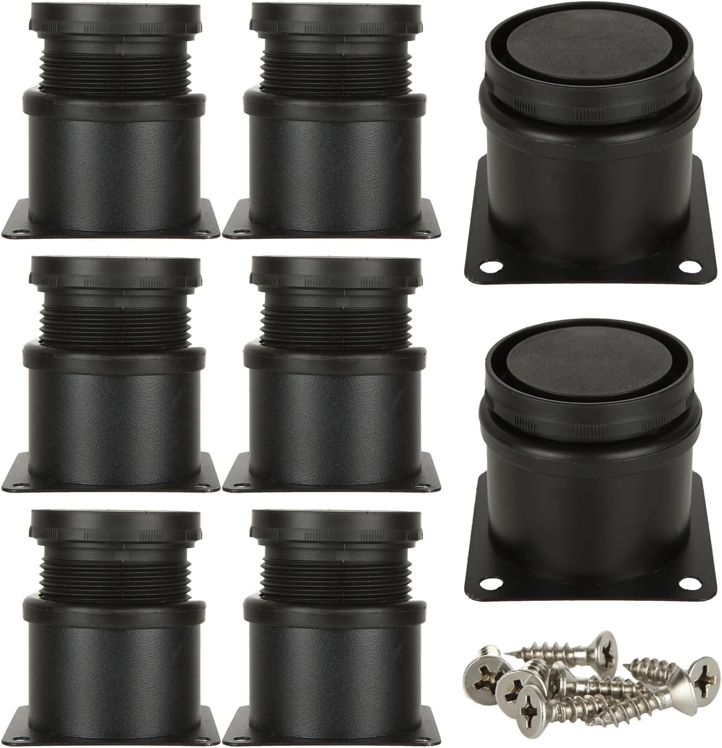SHUESS 8 Pcs Stainless Steel Furniture Legs - 60 x 60 mm Black Adjustable Cabinet Legs - Round Cabinet Feet with 32 Pcs Mounting Screws (Adjustable Height 0-15mm)