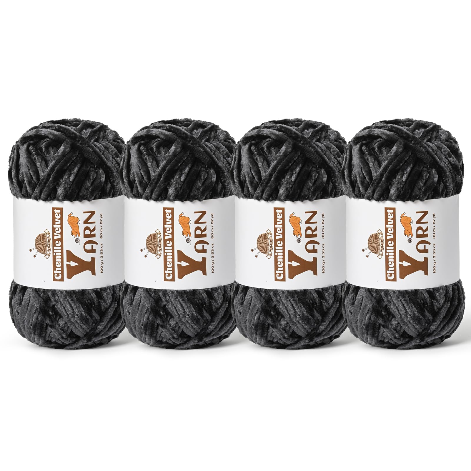 Chenille Crochet Carbon Grey Yarn 4 Pack