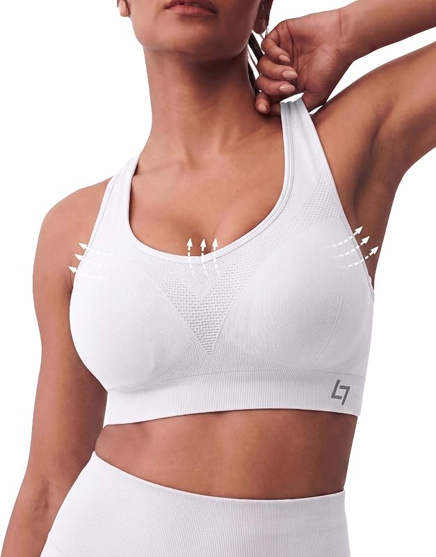 FITTIN Sujetadores deportivos de apoyo para mujer: Racerback acolchado para entrenamiento de yoga | Cobertura completa Sin rebote Comodidad de presión cero Correa ancha Sin costuras para gimnasio de pilates - para copas C-DDD más talla grande busto mujer
