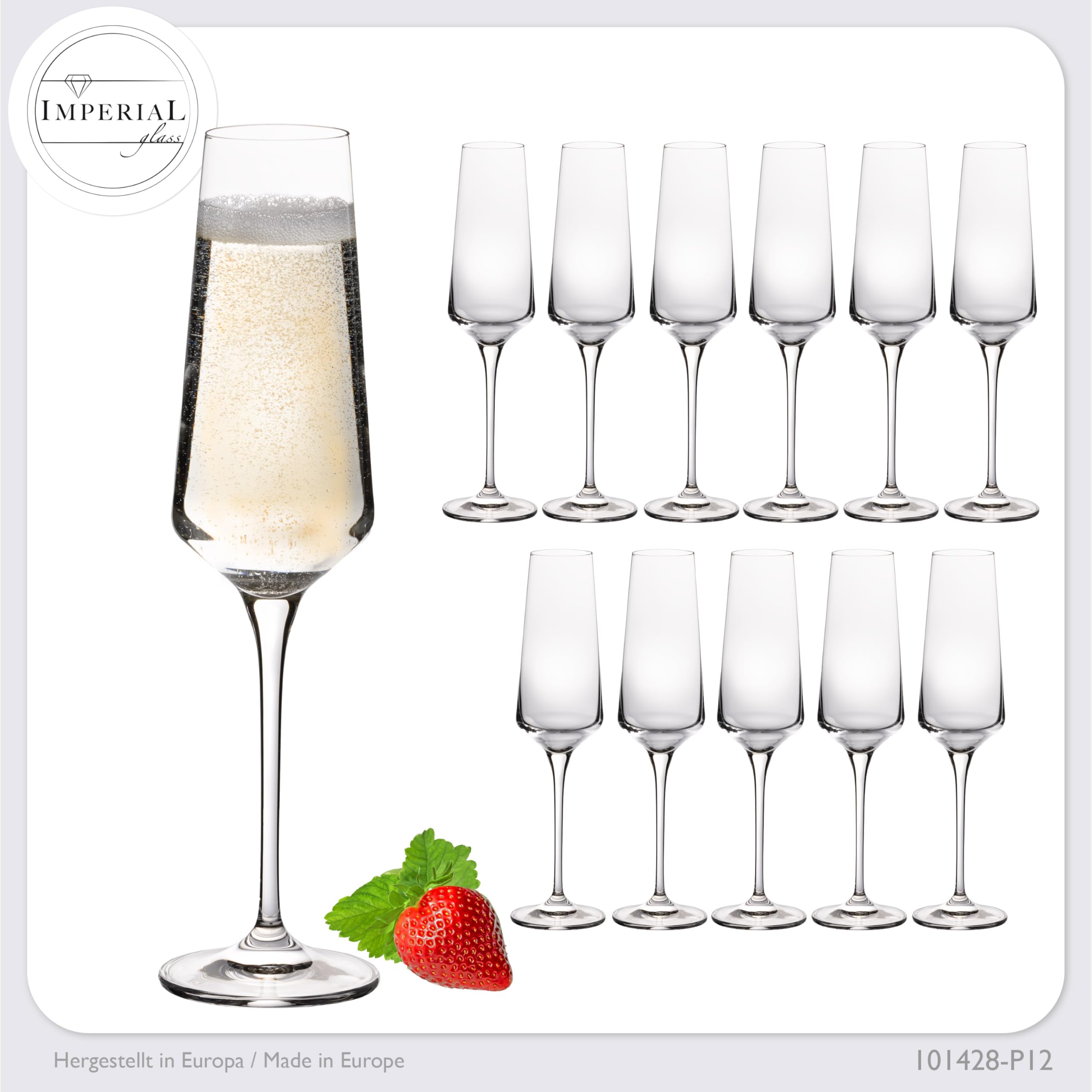 IMPERIAL Kieliszki do szampana 220 ml seria "Athen" zestaw 12-częściowy kieliszków do szampana ze szkła kryształowego, nadają się do mycia w zmywarce