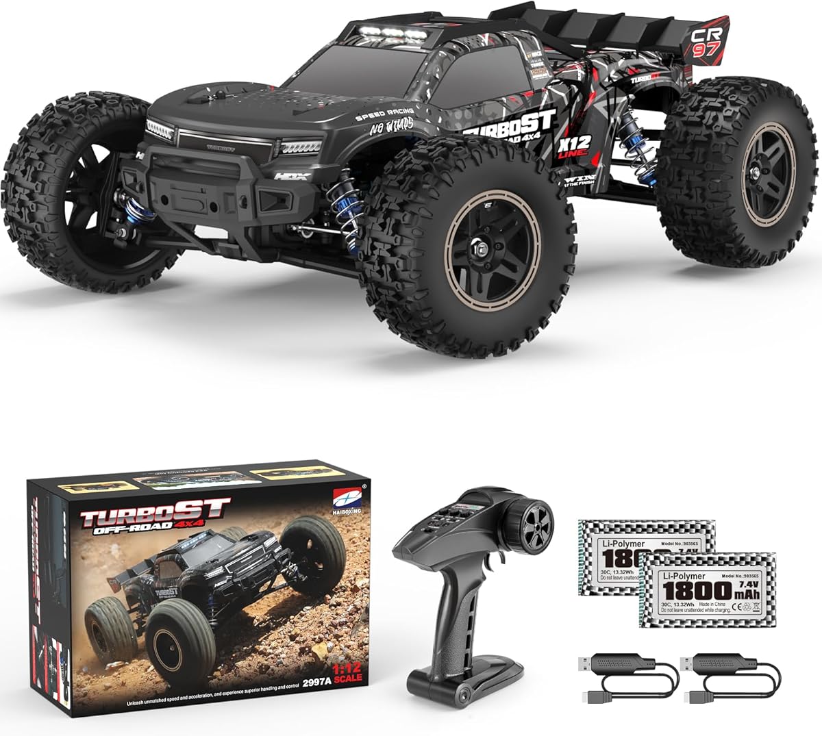 HAIBOXING 2997A Brushless RC Cars 1/12 Scale 4WD Remote Control Truck with Independent ESC, Fast RC Cars 45 MPH Max Speed RTR Off-Road RC Car for Adults, Boys, 3S Batteries Applicable (not Included)