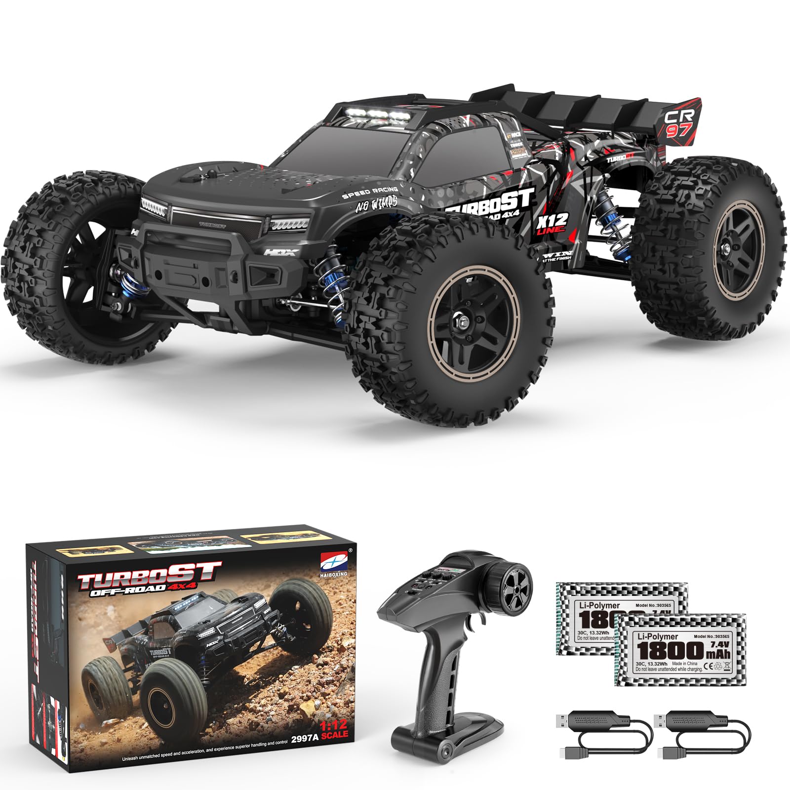 1/12 Scale Brushless RC Cars 2997A, 4X4 High Speed Off-Road RC Stadium Truck, Hobby Grade RTR RC Vehicles All Terrain RC Cars for Adults, Boys, Black