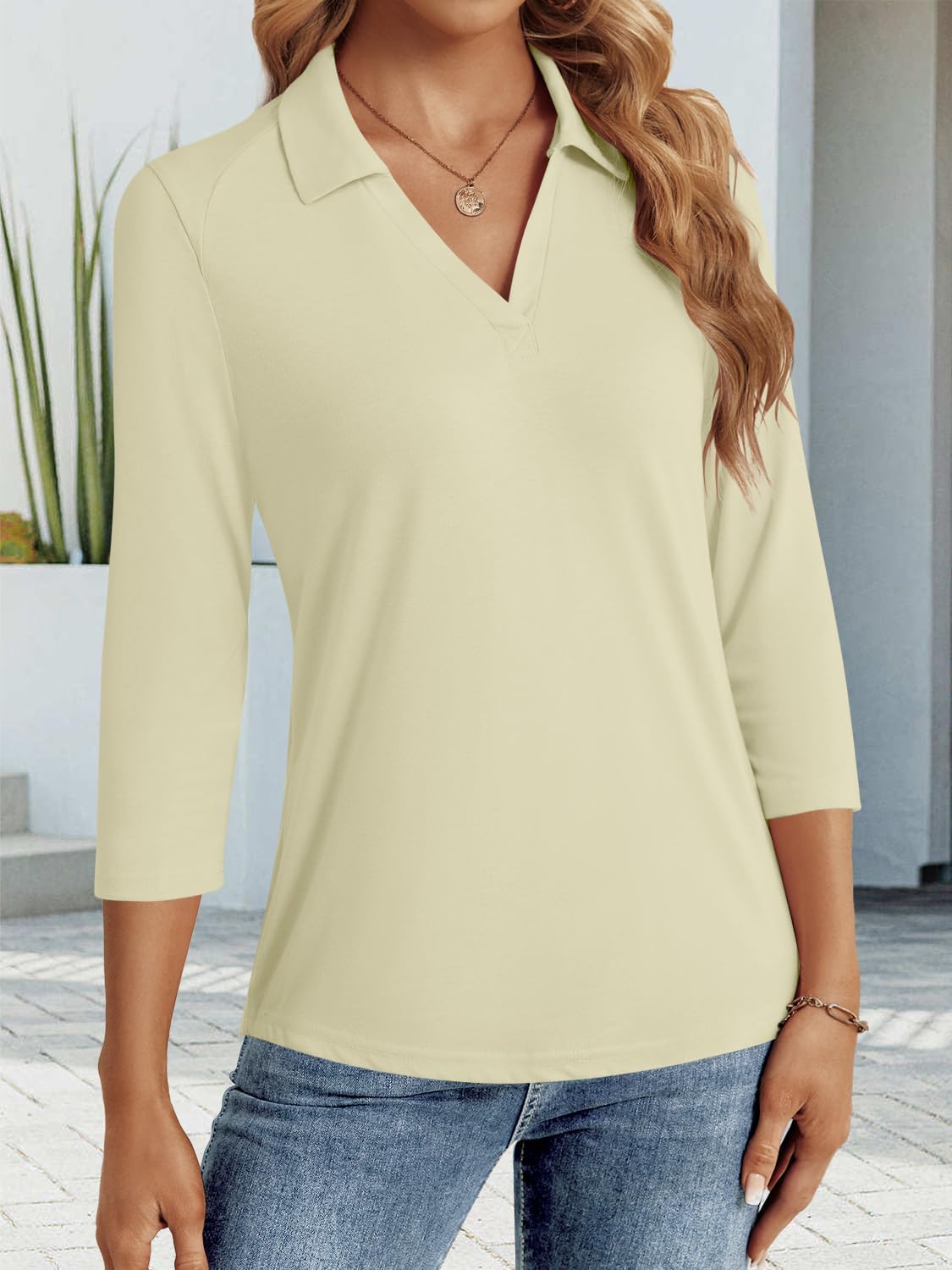 3/4 Length Sleeve Womens Tops Dressy Casual V Neck Polo Shirts Business Work Blouses 2025 Trendy Tunic Top - Image 4
