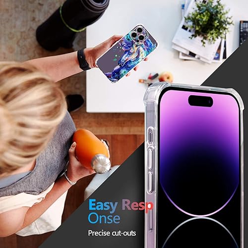 Miniatura 7 de Funda púrpura para iPhone 14 Pro Max con diseño de caballo azul, patrón de acuarela con protector de pantalla Buffertech impacto de caída de 6.6