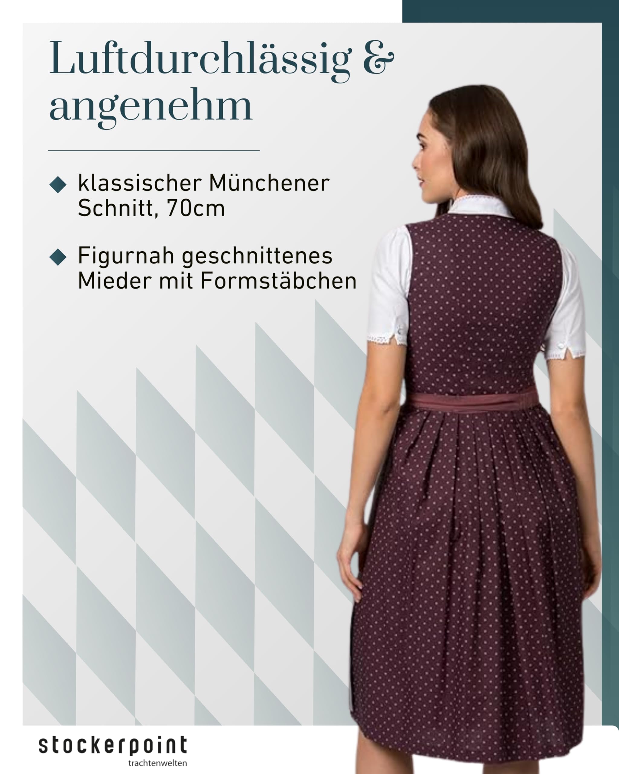 Stockerpoint Damen Dirndl Heidi I Größe 32-48 I Bequemes Trachtenkleid mit Schürze & liebevollen Details I Atmungsaktiv & pflegeleicht I Perfekt für Trachten & Festlichkeiten