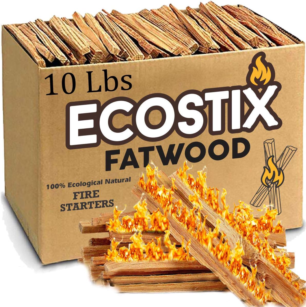 EasyGoProducts Approx. 120 Eco-Stix Fatwood Fire Starter Kindling Firewood Sticks – 100% Organic – Firestarter for Wood Stoves, Fireplaces, Campfires, Bonfires, Year Round, 10 Pounds : Sports & Outdoors