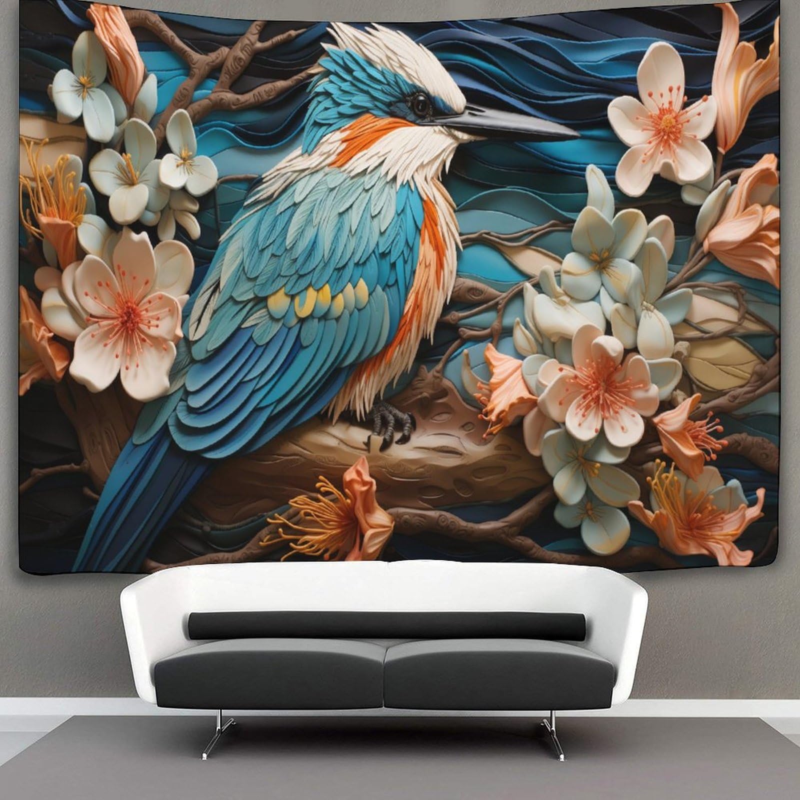 kaiyun Kingfisher Tapestry Bedroom Aesthetic Indie Wall Room Decor Birds Animals Wall Hanging,Wall Art 100cmx150cm