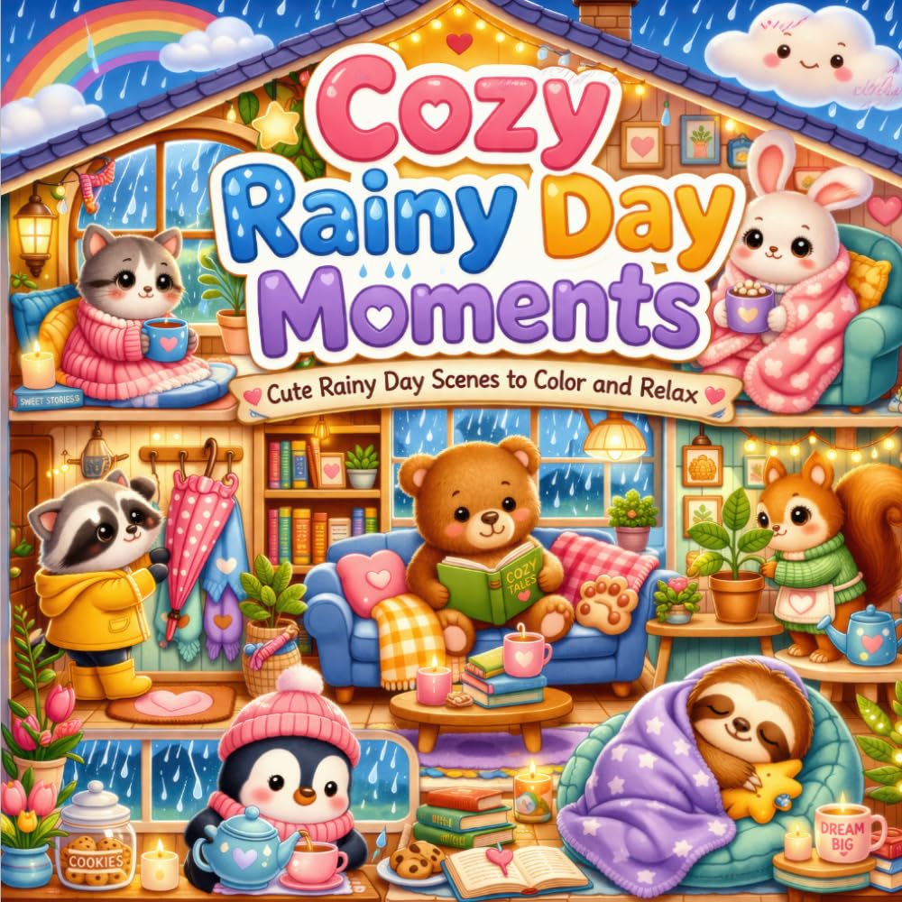 Cozy Rainy Day Moments: Cute Rainy Day Scenes to Color and Relax