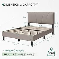 Vista 2 de Novilla Base de cama de tamaño matrimonial con plataforma de cabecera ajustable, base de cama matrimonial con cabecera tapizada de tela de lino,
