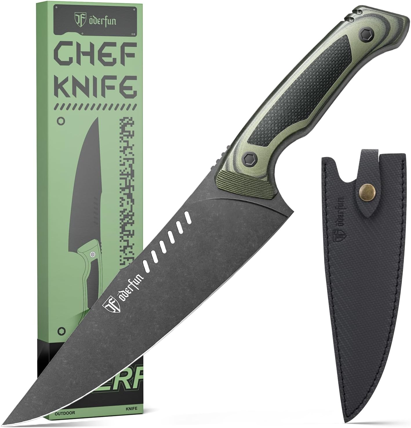 8 Inch Professional Chef Knife with Leather Sheath, Ultra Sharp Kitchen Knife with G10 Handle,Full Tang, Gyuto Style for Home Cooking and Outdoor BBQ, for Men and Women