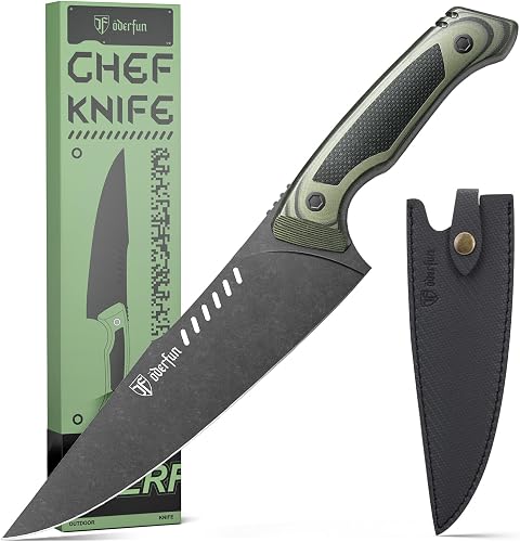 8 Inch Professional Chef Knife with Leather Sheath, Ultra Sharp Kitchen Knife with G10 Handle,Full Tang, Gyuto Style for Home Cooking and Outdoor BBQ, Knives for Men Him Husband Dad Father