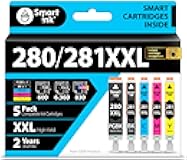 Smart Ink Compatible Ink Cartridges Replacement for Canon 281 280 PGI-280XXL CLI-281XXL (5 Combo Pack) to use with Canon Printers Pixma TR8520 TS9120 TS6120 TR8620 TR8620a TS6320 TR7520 PGBK/BK/C/M/Y