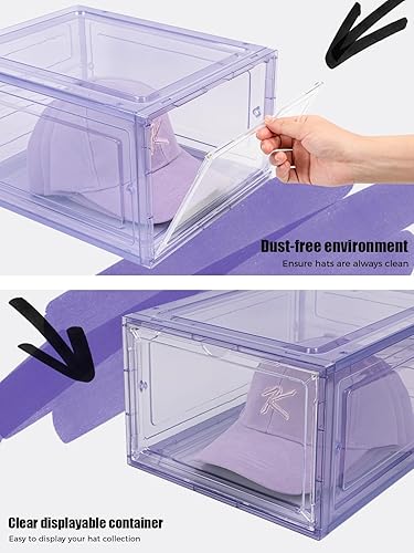 Miniatura 19 de Paquete de 6 cajas organizadoras de sombreros, apilables transparentes para gorras de béisbol, contenedores con puerta magnética para sombreros