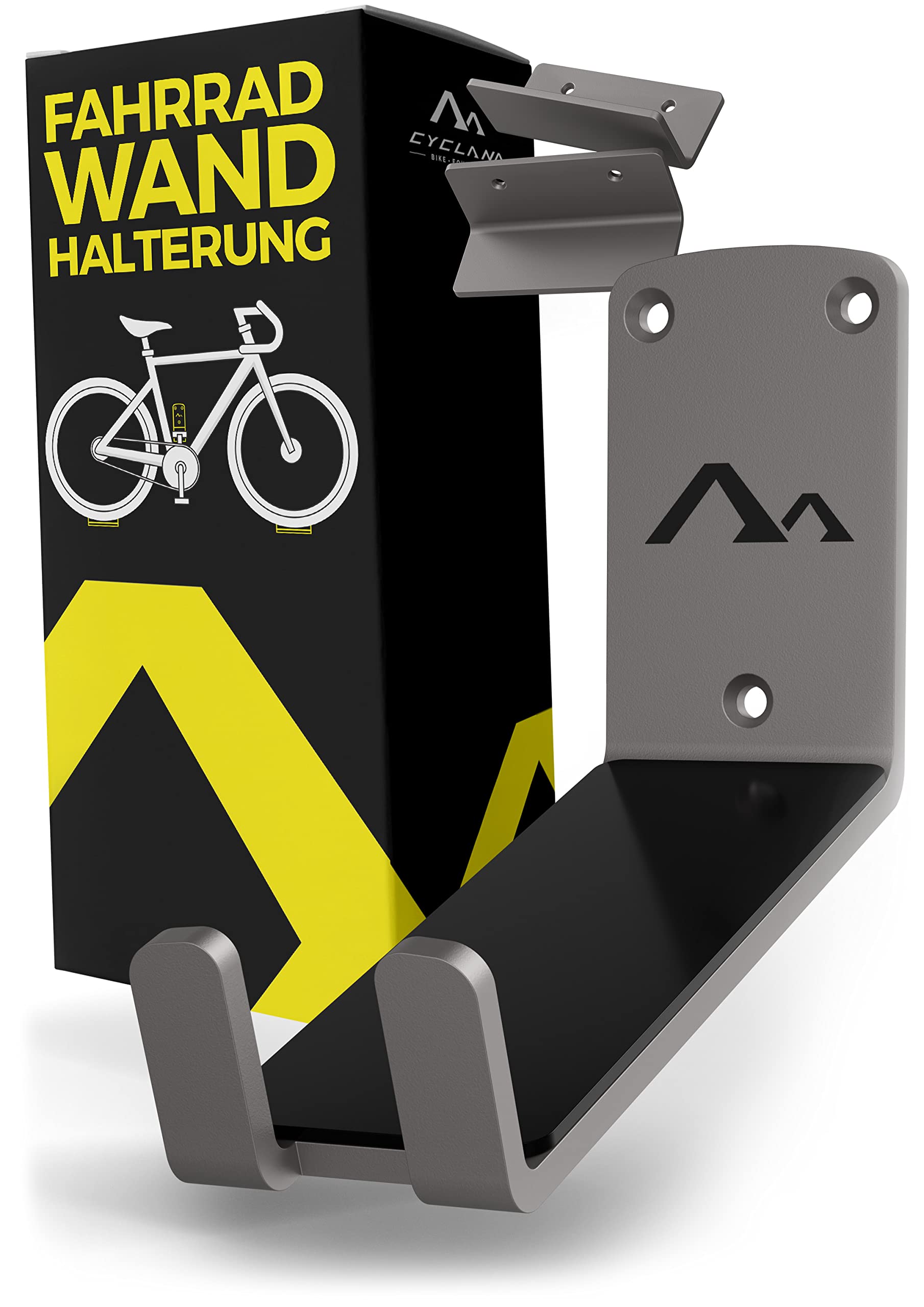 CYCLANA Fahrrad Wandhalterung mit extra dickem Pedalschutz -  Fahrradhalterung Wand fr Ebike, Rennrad, MTB Wandhalterung mit 2x  Sttzwinkel - Pedalaufhngung inkl. Montagematerial (dunkelgrau) :  Amazon.de: Sport & Freizeit