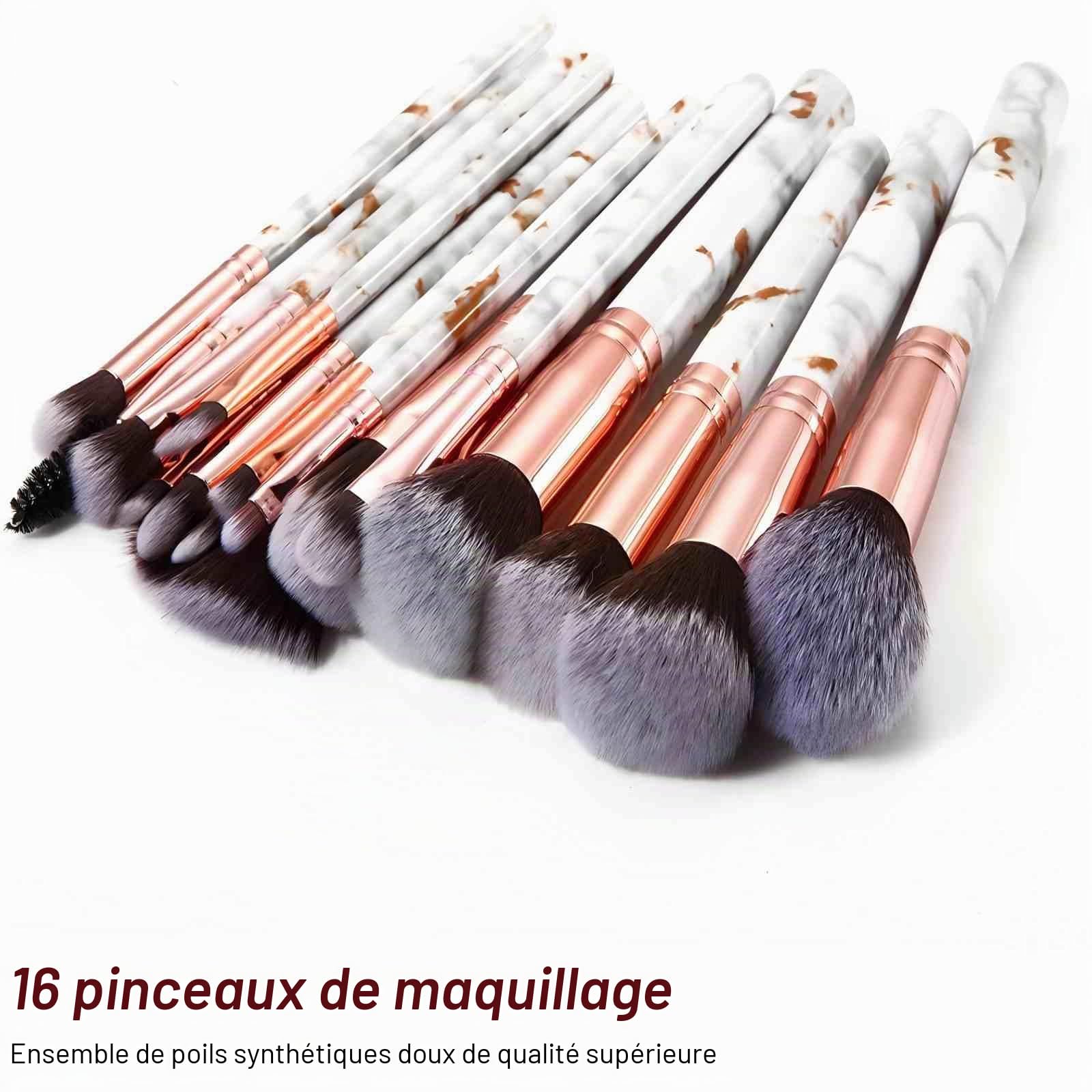 Pinceaux Maquillages DUAIU 16 PCS Pinceaux Maquillage Marbre Premium synthétique Kabuki poudre Blush Contour fond de teint correcteur Pmélange ensembles de pinceaux de fard à paupières