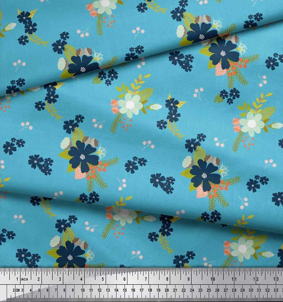 Soimoi Azul Crepé De Poliéster Tela Hojas Y Rosas Tela Estampada De Flores Por Metro 42 Pulgadas Compra Barata En