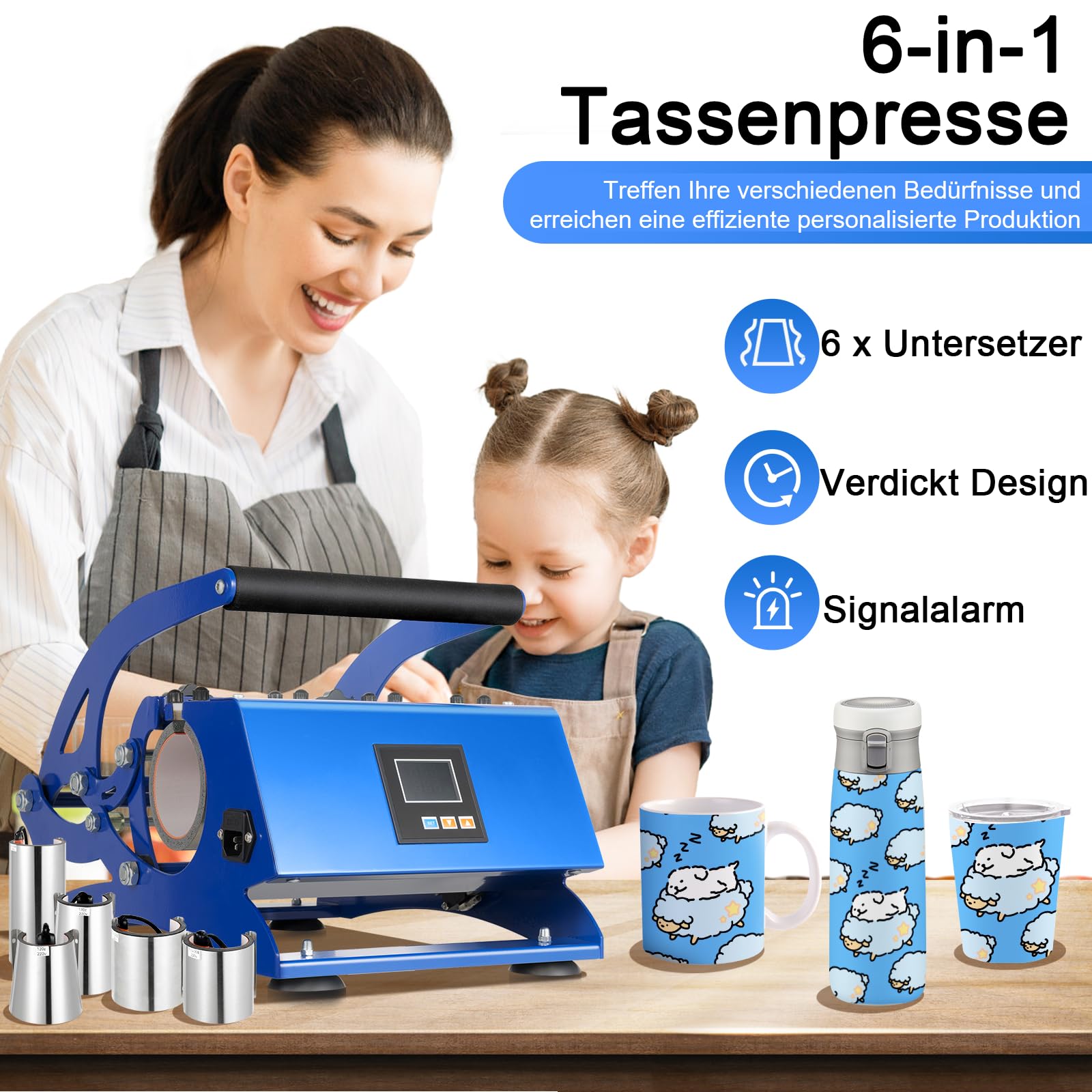 Tassenpresse Mug Sublimationspresse 8-30OZ 600W - 200 ℃ Heisspresse Hitzepresse mit 6 Untersetzer Transferpresse Tassen Bedrucken Multifunktionale Sublimations-Drucker Becherdruckmaschine