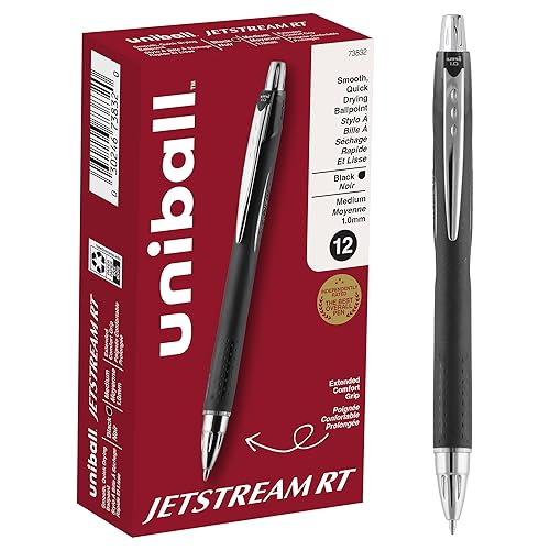 uni-ball Jetstream RT Retractable Ballpoint Pens Medium Point, 1mm, Black, 12 Pack - 12 Count (Pack of 1)