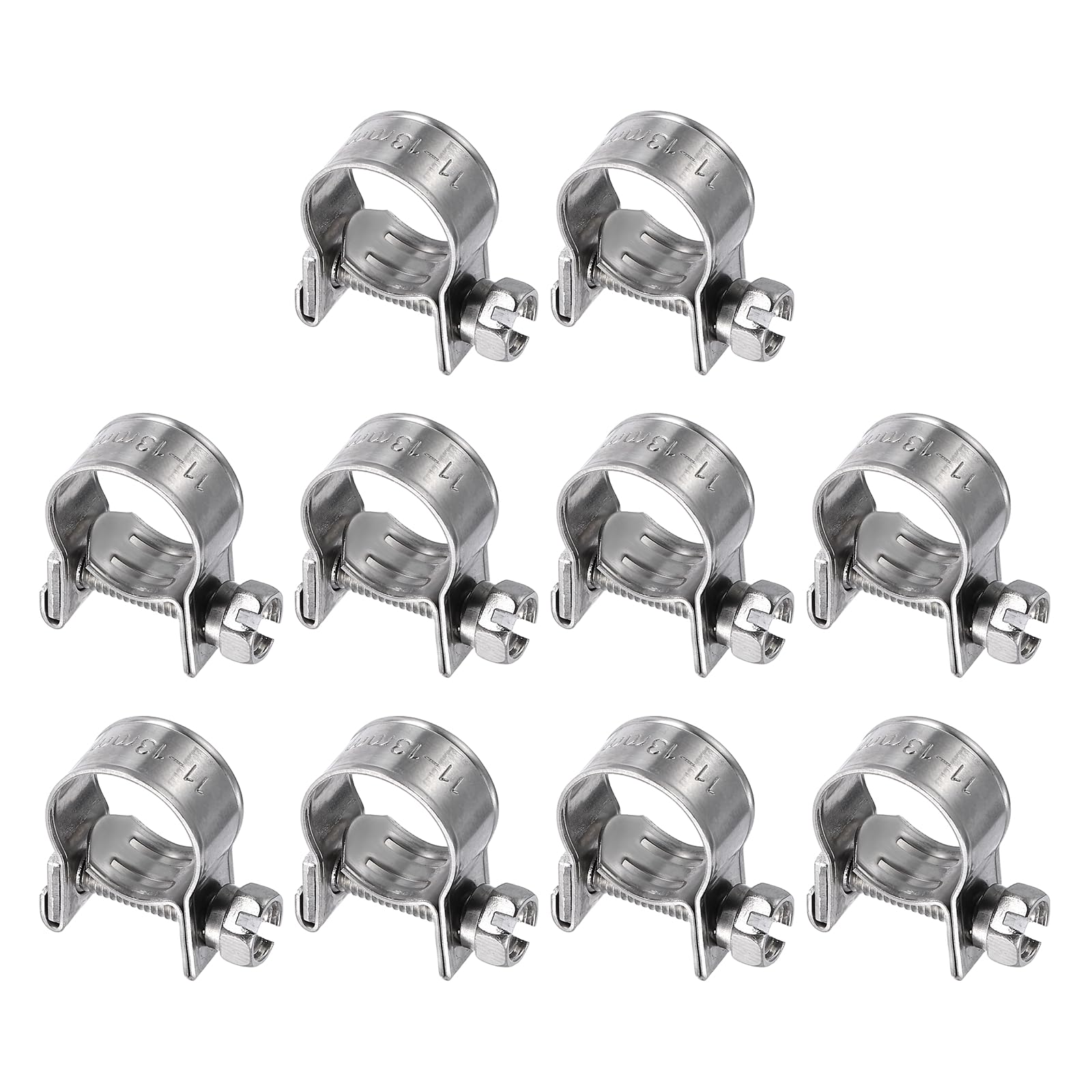 sourcing map 10pcs Fuel Injection Hose Clamp 11-13mm Adjustable 304 Stainless Steel Mini Gas Line Hose Clamp for Automotive Agriculture Plumbing Diesel Petrol Pipe