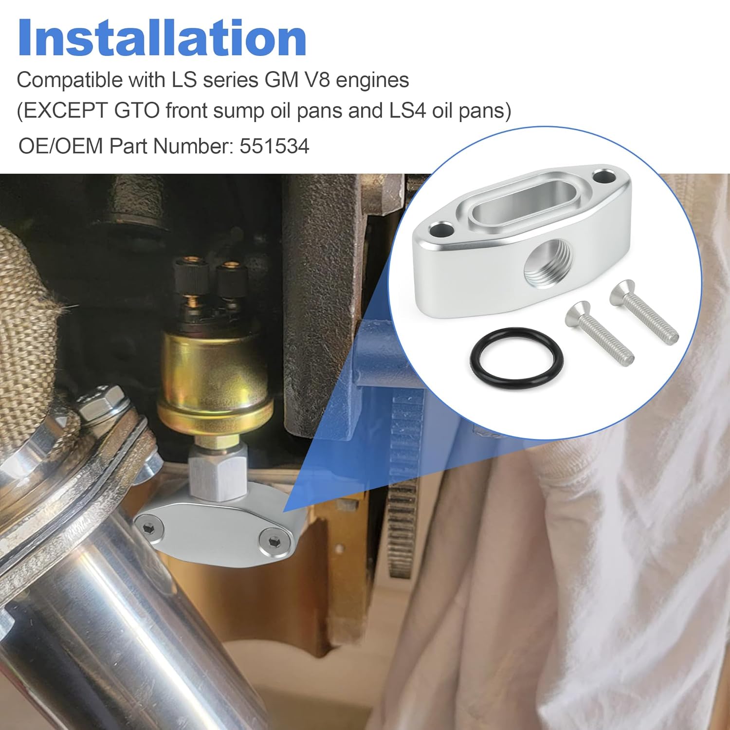 Oil Sending Unit Relocation Adapter – Compatible with LS Series Engines (LS1-LS6, LQ4, LQ9, L92, L99) – M16-1.5 Port – 551534