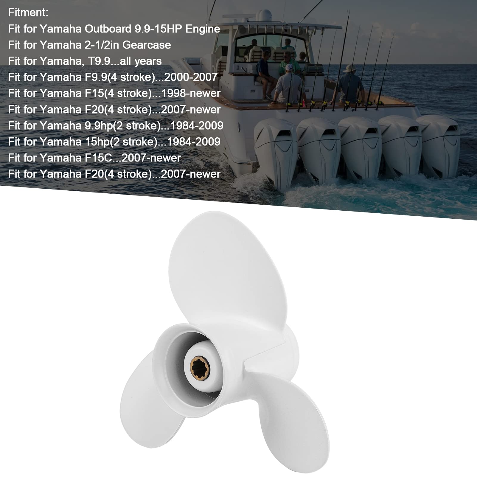 Qiilu Schrauben für Bootsmotoren, 3 Blätter Außenborder Propeller 9 1 / 4x8 Hochdruck 8 Zahn Passend für Yamaha Außenborder 9,9-15 PS Motor 63V-45947-00-EL