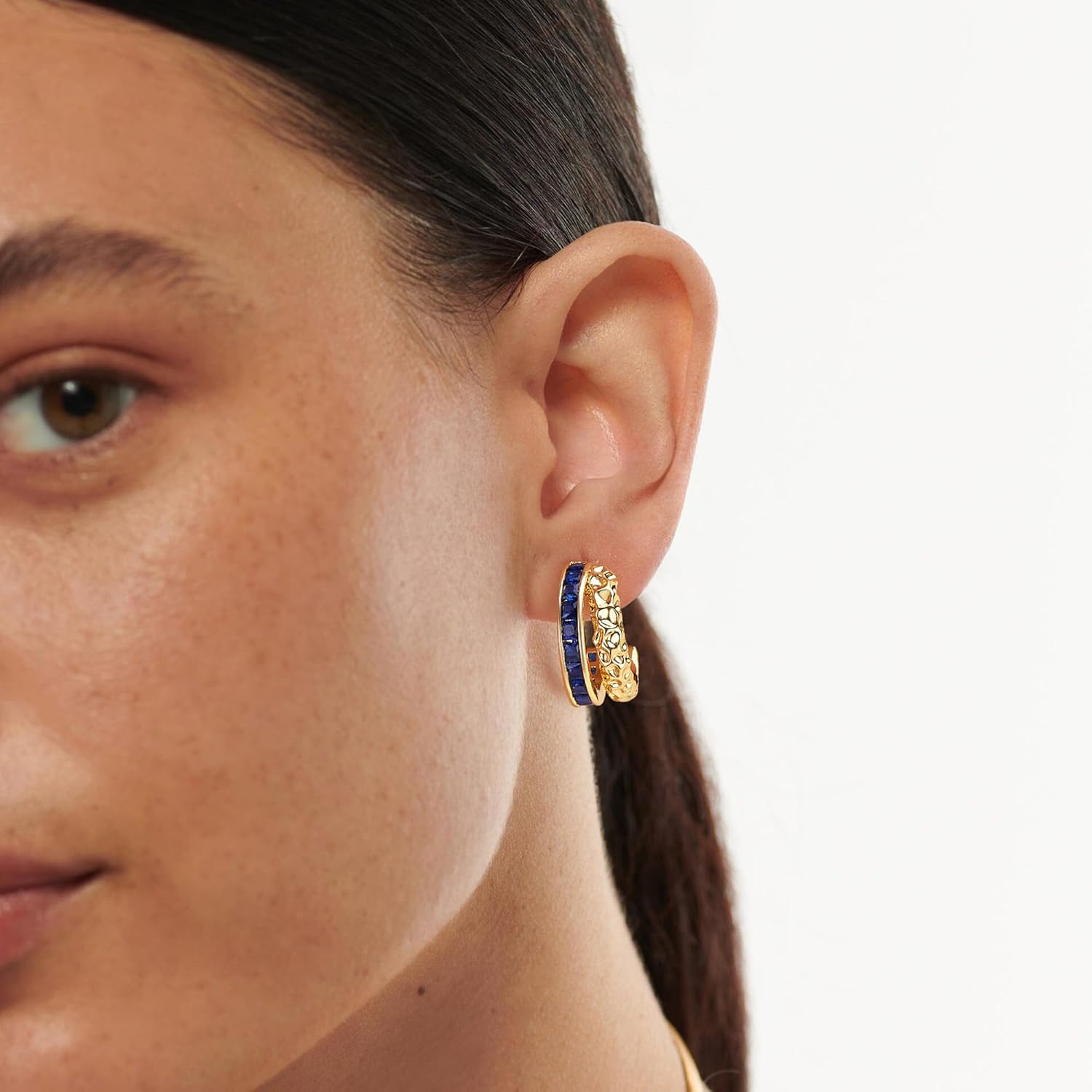 WEARON Gold Hoop Earrings for Women Dainty 14K Gold Plated Open Hoop Earrings 925 Sterling Silver Post Chunky Earrings for Her Everyday Jewelry - Image 2