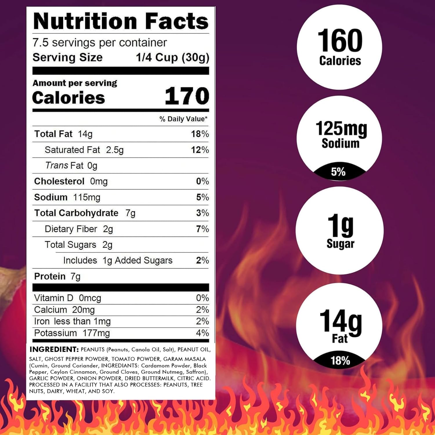 Hot Monkey Nuts Maní asado con Garam Masala, tomate, suero de leche y