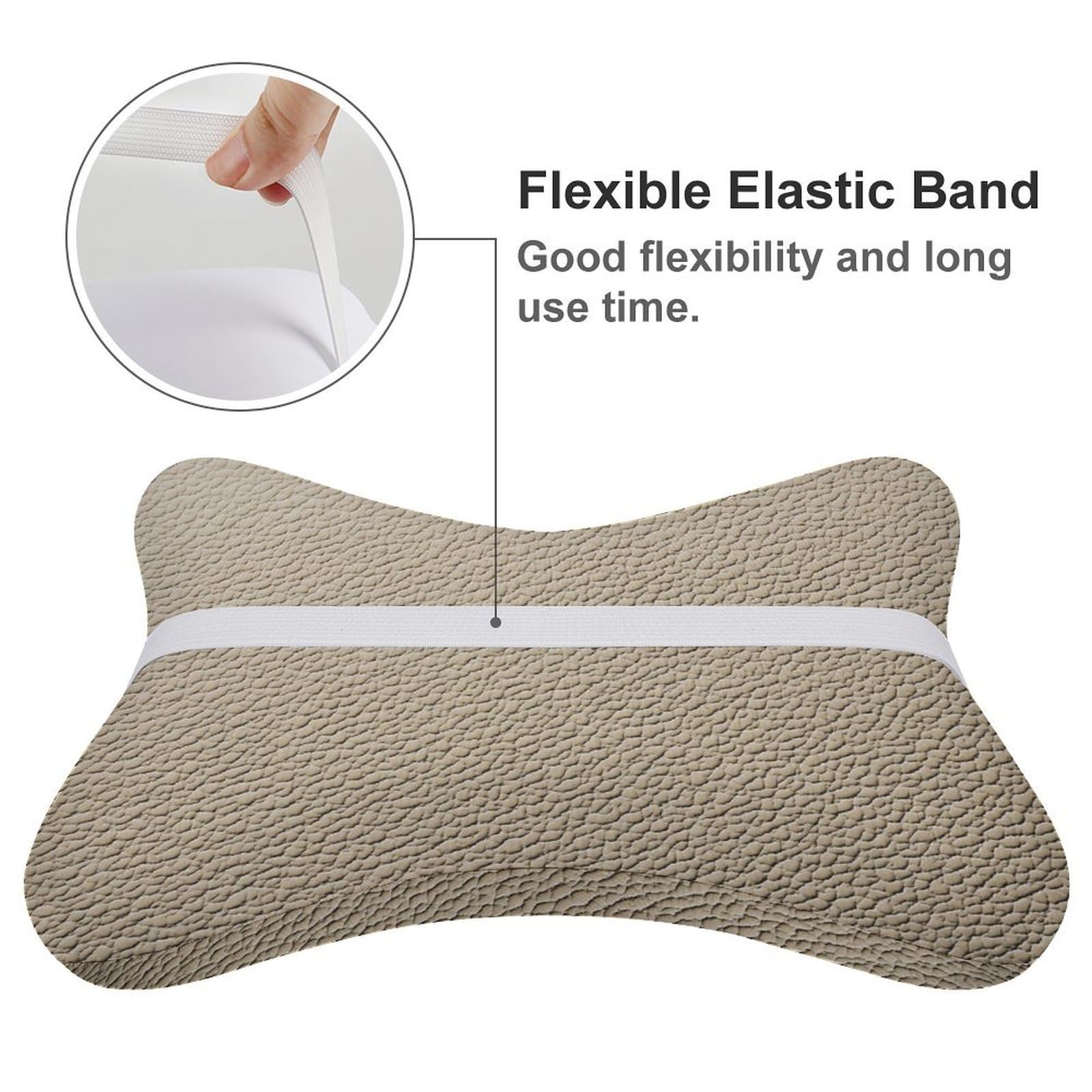 Juego de 2 almohadas de cuero beige para el cuello del coche, almohadas de viaje para el cuello, reposacabezas de automóvil, almohada de hueso para asiento de coche