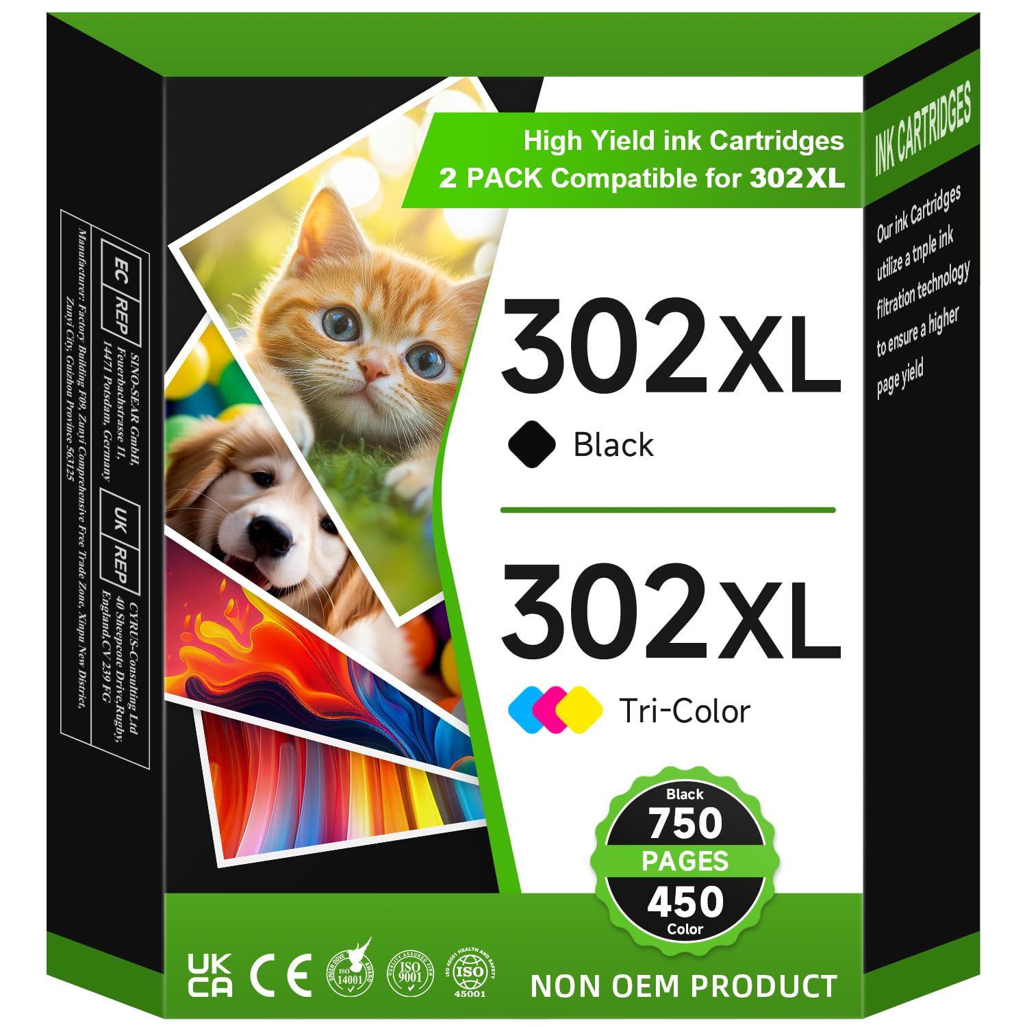 Cartucce d'inchiostro 302XL per cartucce d'inchiostro originali HP 302, confezione combinata 302XL, per Envy 4520 4523 4524 4527 Deskjet 2130 3630 3636 Officejet 3830 3831 3835 (colore nero)