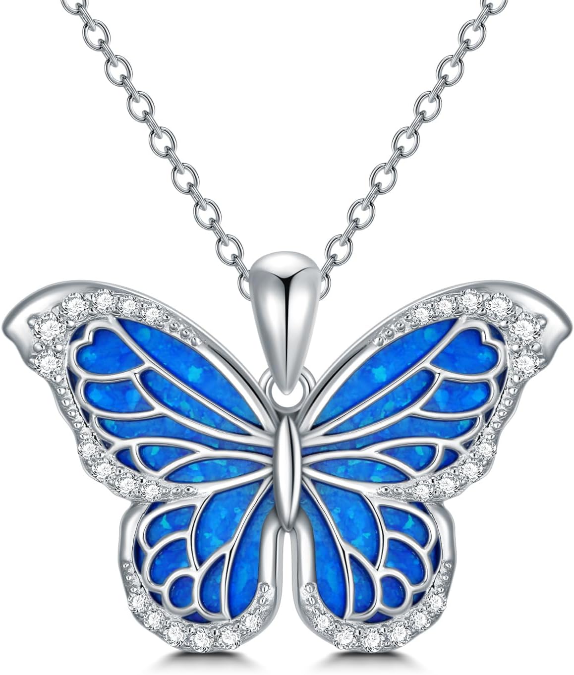 DONGHUDONGHU Blue Butterfly Necklace Sterling Silver Dainty Cute Butterfly Pendant Necklace S925 Butterfly Charm Jewelry Gift for Women