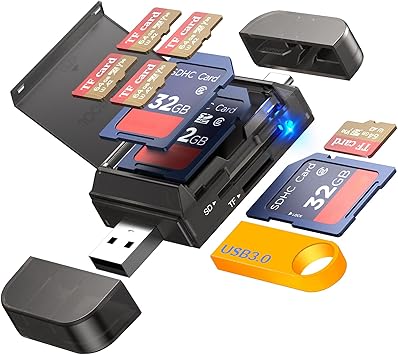محول قارئ بطاقات SD/TF 6 في 1 مع تخزين بطاقات SD ومنفذ USB A وType C وفتحات USB 3.0 لبطاقات الذاكرة Micro SD/SDHC/SDXC/MMC، متوافق مع أجهزة الكمبيوتر الشخصية وأجهزة MacBook وأجهزة Chromebook وهواتف Android وأجهزة iPhone