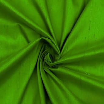 Fabric Mart Direct Grass Green Silk Dupioni Fabric By The Yard, 41 inches or 104 cm Width, 1 Continuous Yard Green Silk Fabric, Slubbed Silk Dupioni, Bridal Dress Wholesale Silk Dupioni Fabric