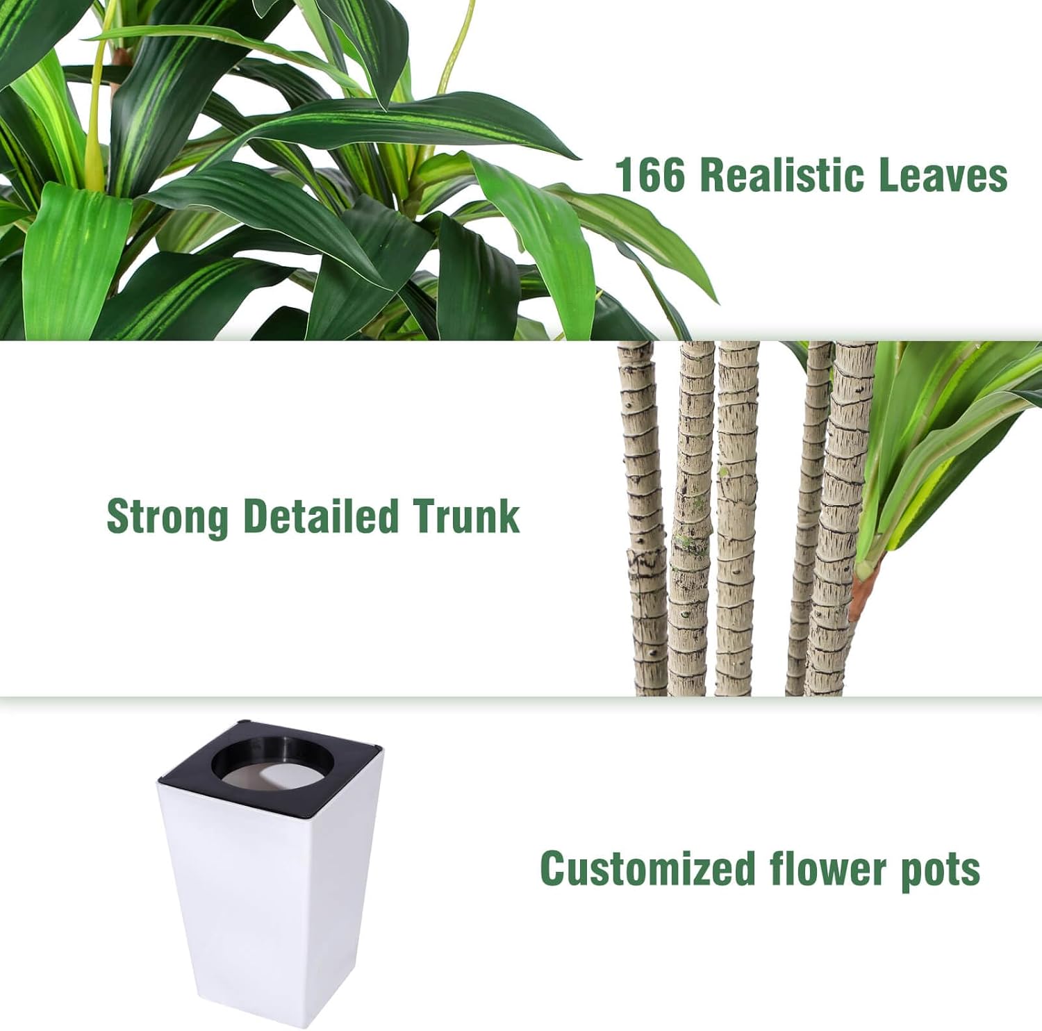 Artificial Dracaena Tree with White Tall Planter, 7ft Tall Potted Artificial Dracaena Silk Plant, Fake Yucca Tree Plant, Home Office Floor Room Decor Plants Indoor Outdoor, Housewarming Gift - Image 5