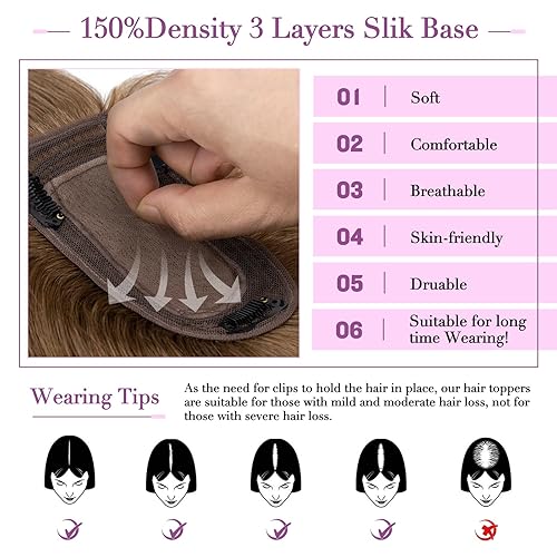 Miniatura 5 de Toppers para el cabello humano real para mujer, 100% cabello humano para mujeres con cabello delgado, 3.9 x 4.7 pulgadas, densidad 130% de densidad,
