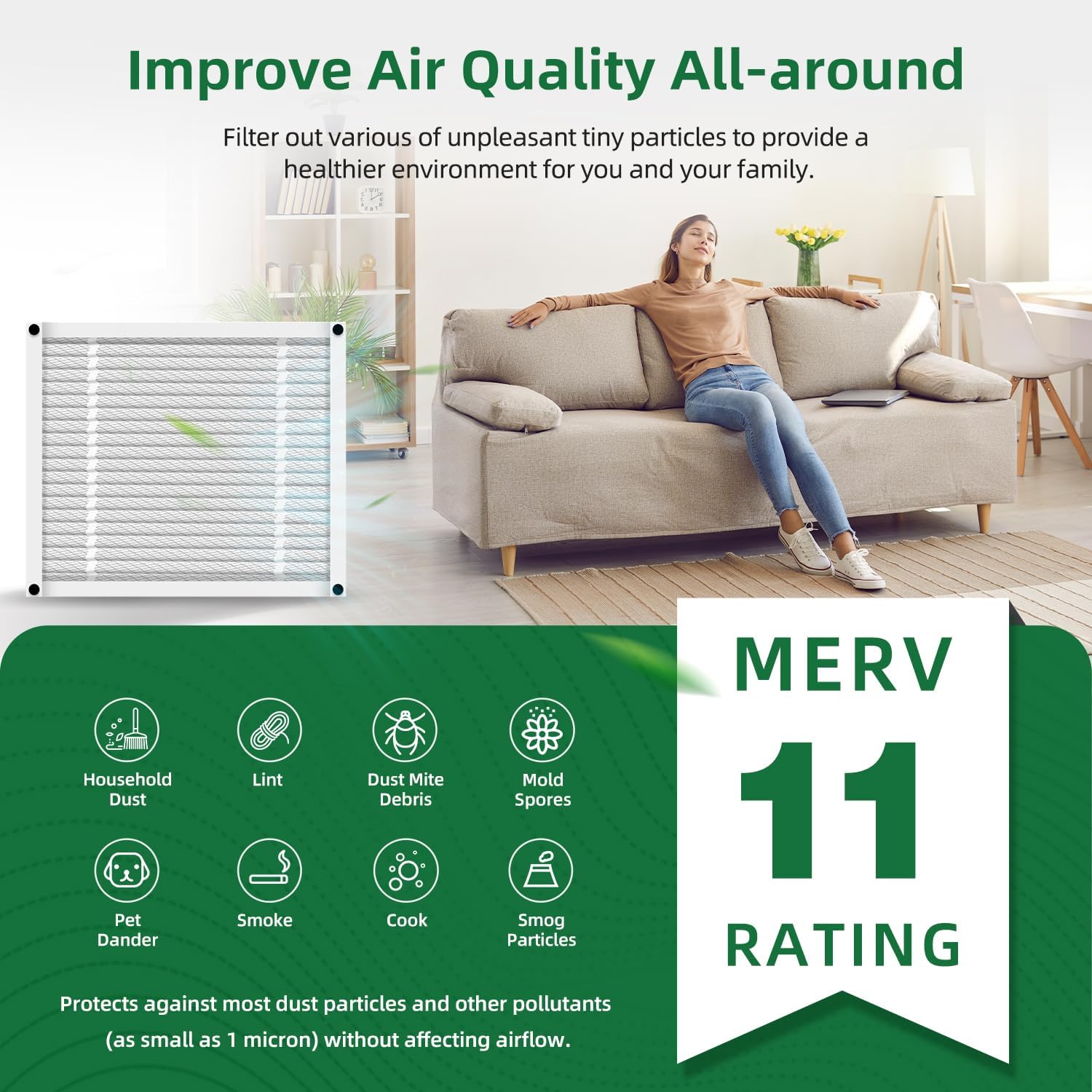 20x25x4 Furnace Filter MERV 11 Compatible with Honeywell FC100A1037,HVAC Foldable (Actual Size: 19.94 x 24.88 x 4.38 In) (2-Pack)