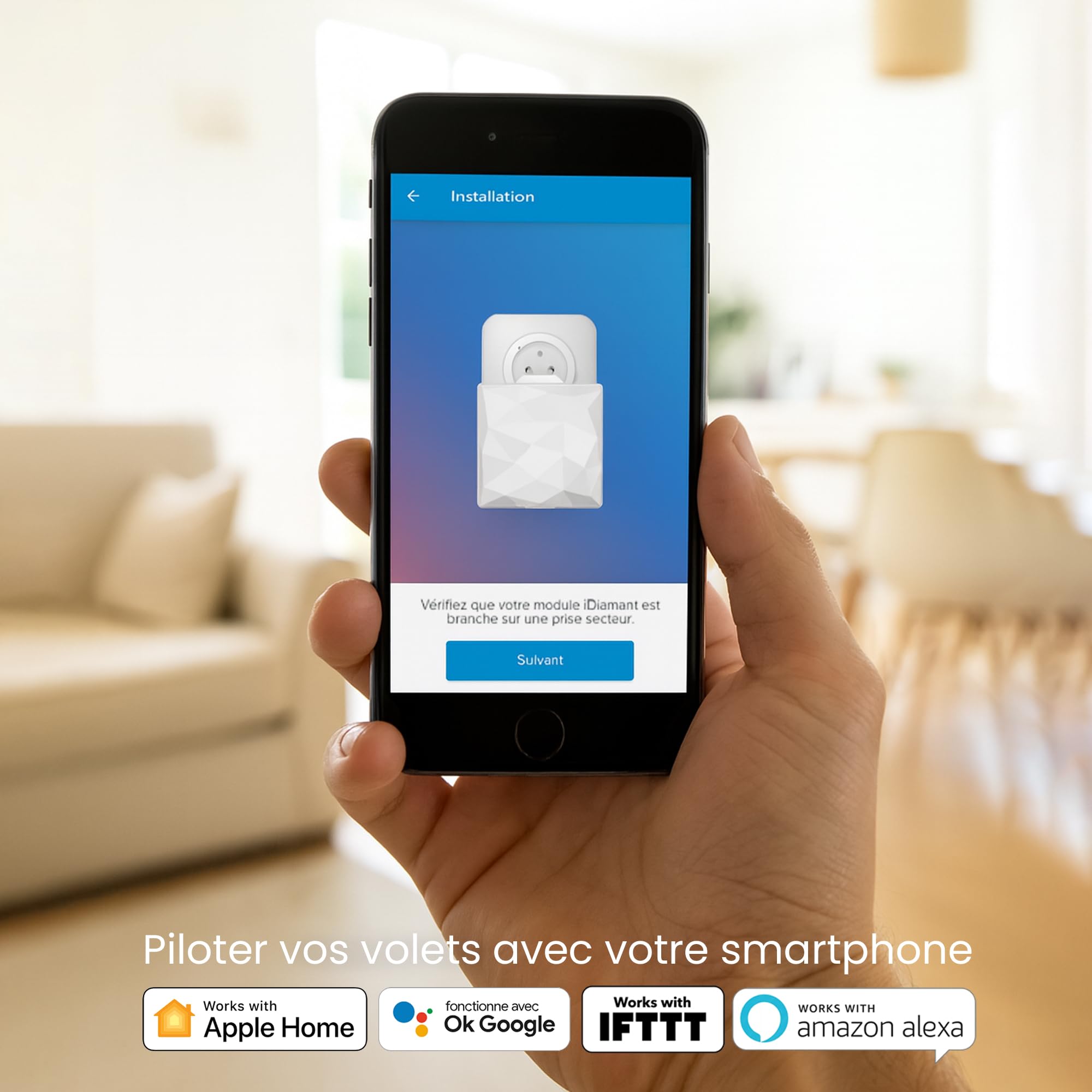 Module Blanc iDiamant Bubendorff - Contrôle Intelligent de Volets Roulants - Compatible WiFi, Alexa et Google - Kit Commande Vocale pour Stores Motorisés - Facile à Installer et Utiliser