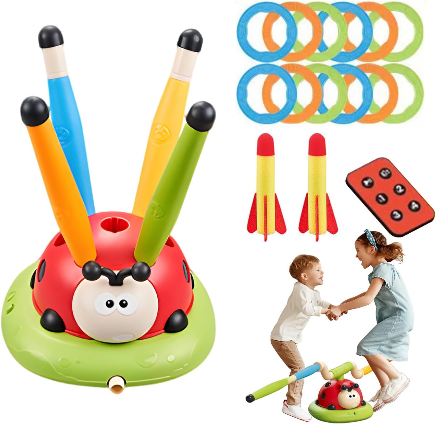 Remote Control Rocket Launcher - Musical Jump Toss Ring Activity Game For Kids, Interactive Outdoor Play Set With Sound Effects | Developmental Motor Skill Fun For Girls Boys Ages 3-6 Years
