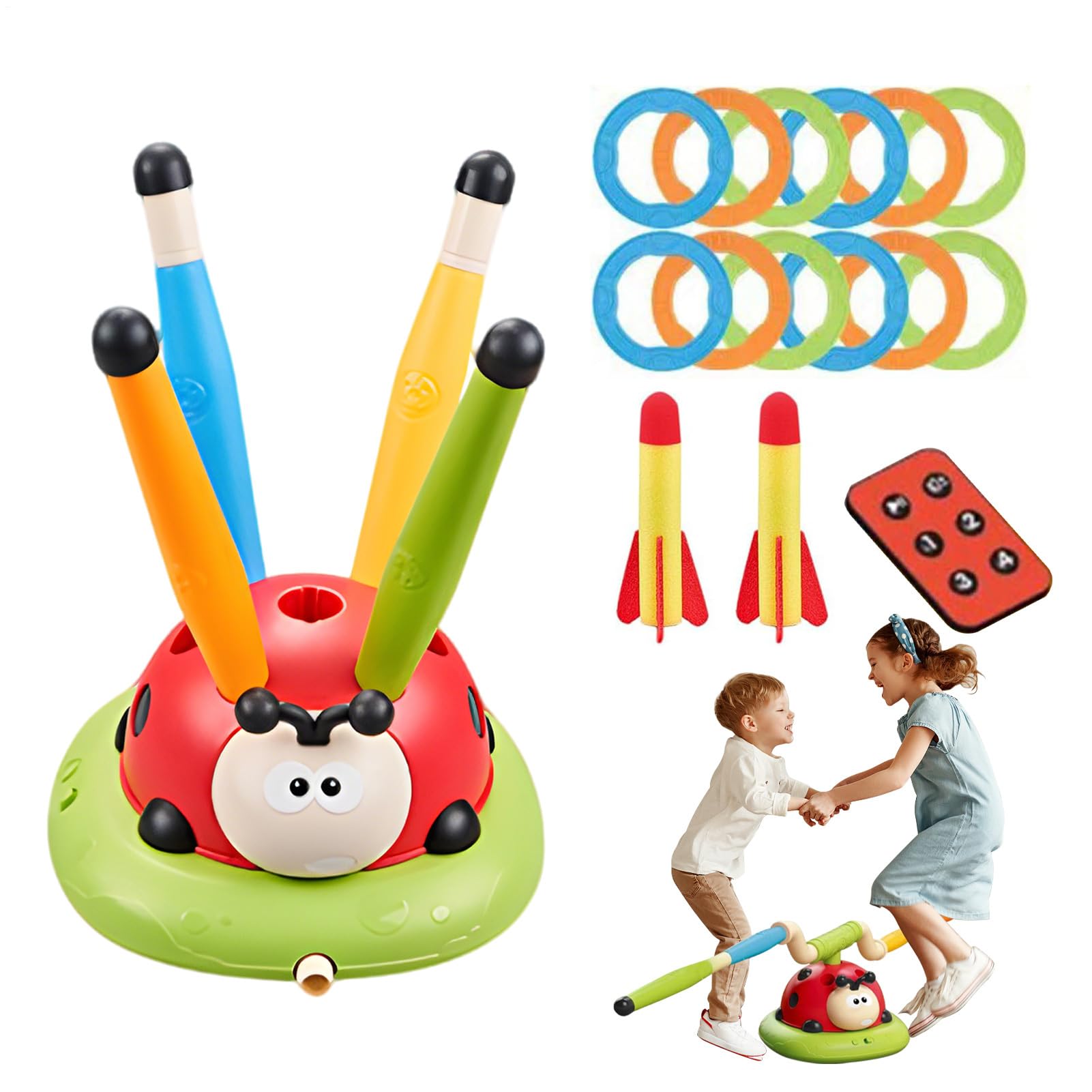 Remote Control Rocket Launcher - Musical Jump Toss Ring Activity Game For Kids, Interactive Outdoor Play Set With Sound Effects | Developmental Motor Skill Fun For Girls Boys Ages 3-6 Years