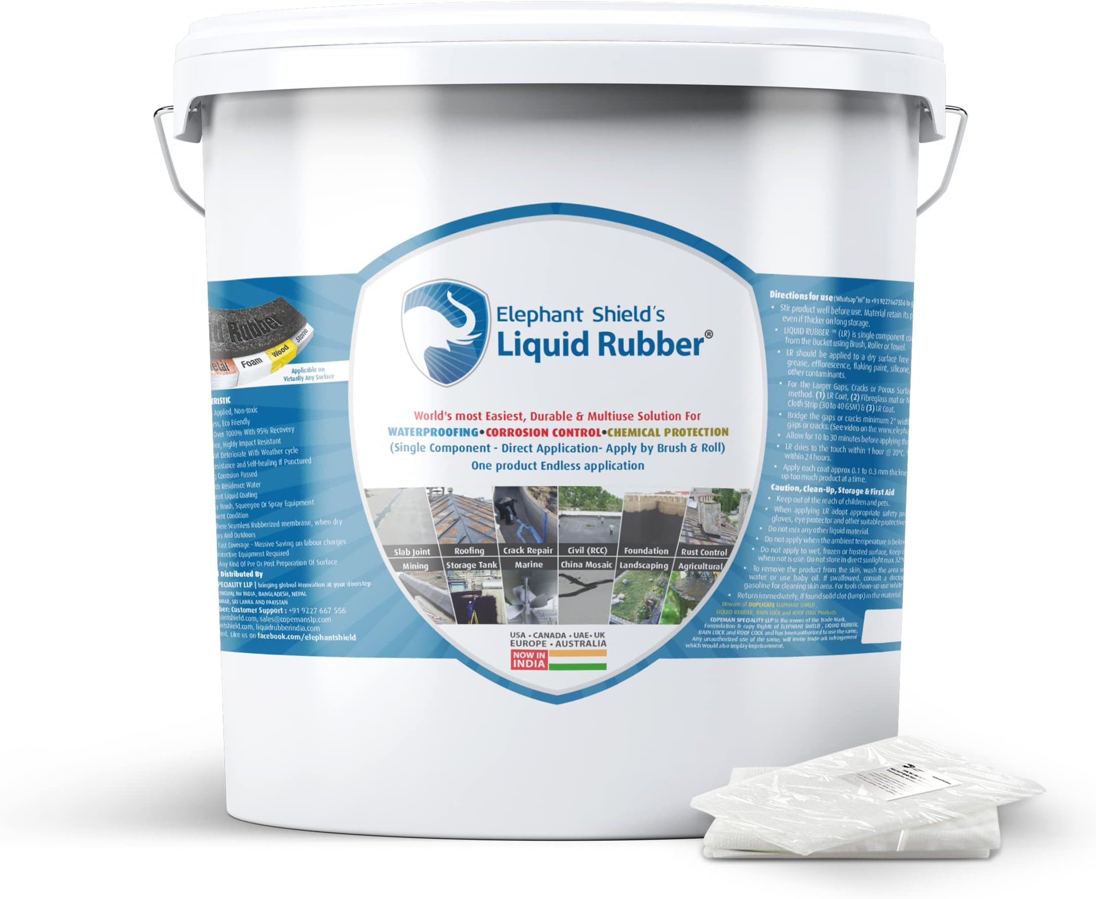 Elephant Shield Liquid Rubber for Long Lasting Ready to UseWaterproofing, Qty- 1 LTR (Free- Reinforcement Fabric - Width: 5 Inch X Length: 5 Meter - In Pcs)