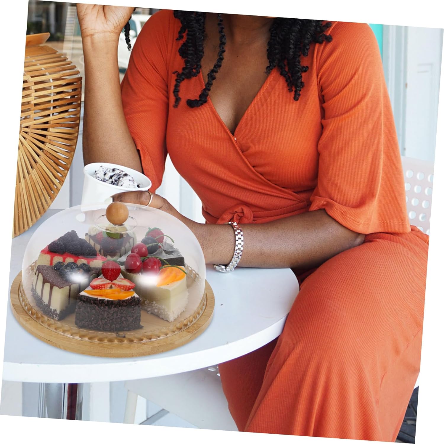 1set Elegant Cake Display Stand with Clear Glass Dome Cover Modern Dessert Holder for Home Events Multipurpose Cake Rack Sturdy and Easy to Clean