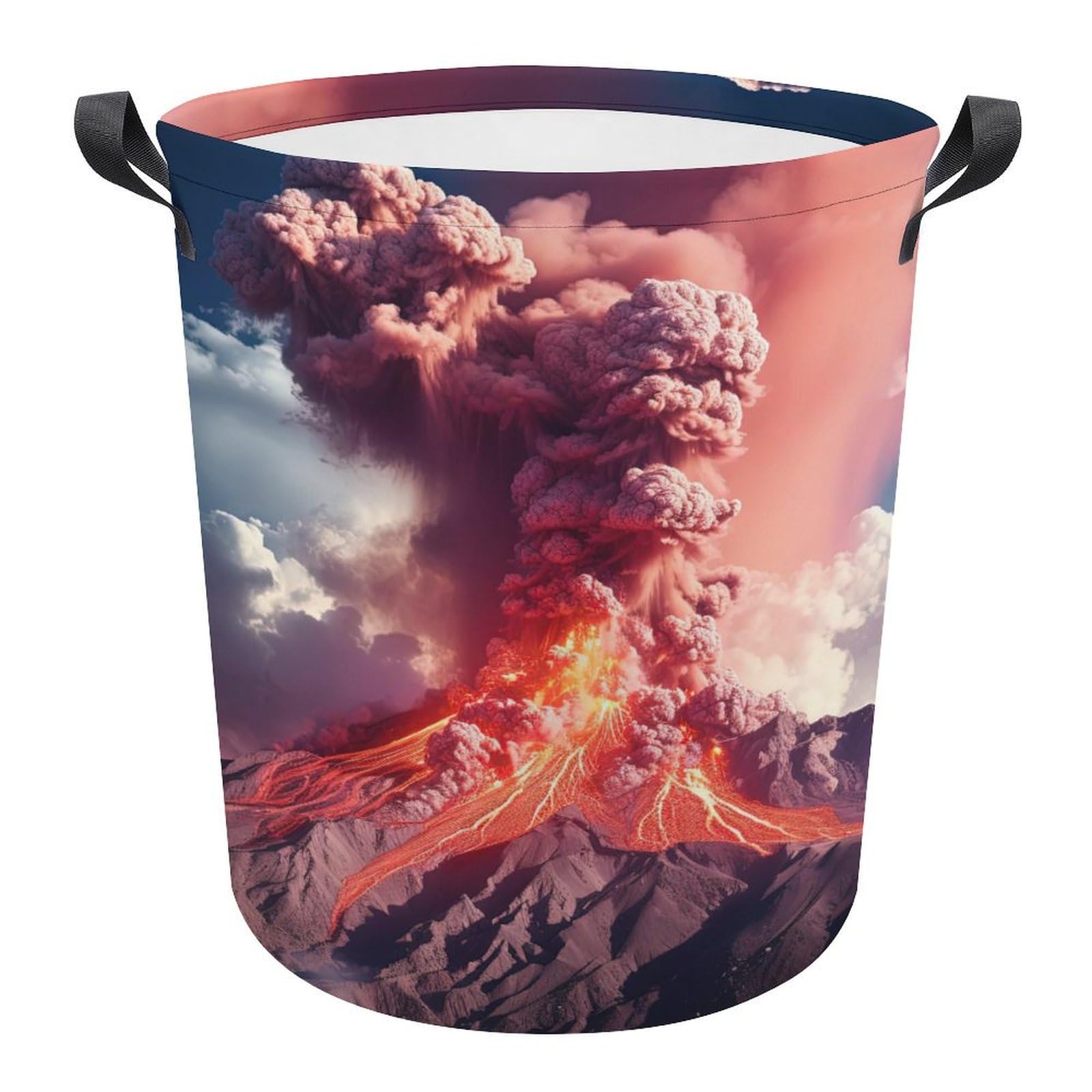 Cesta de lavadero Ronda de 34x42cm con diseño de volcán magma para ropa sucia