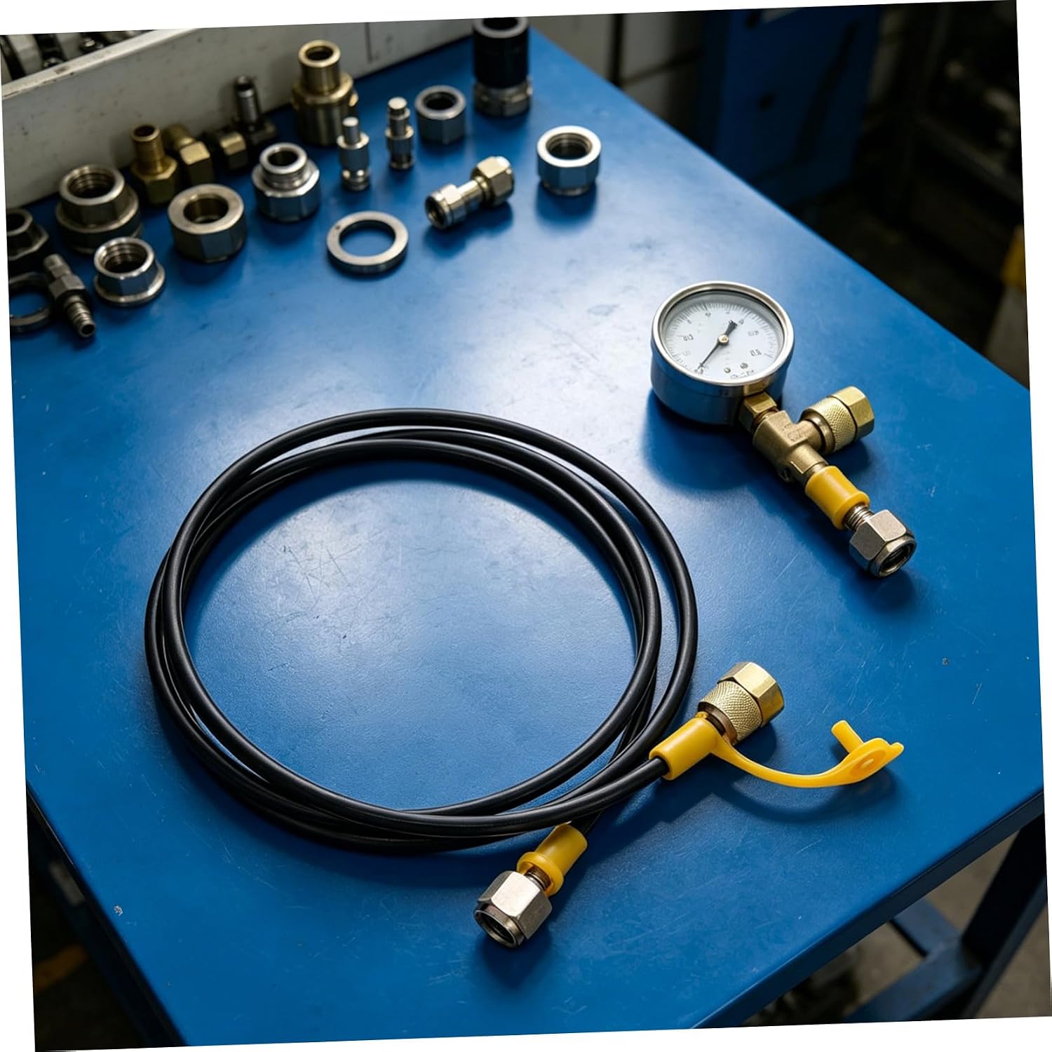 Hydraulic Pressure Test Hose 1.6m Black Rubber Tube with Universal Coupling for Hydraulic Pressure Gauge in Industrial Fluid Systems