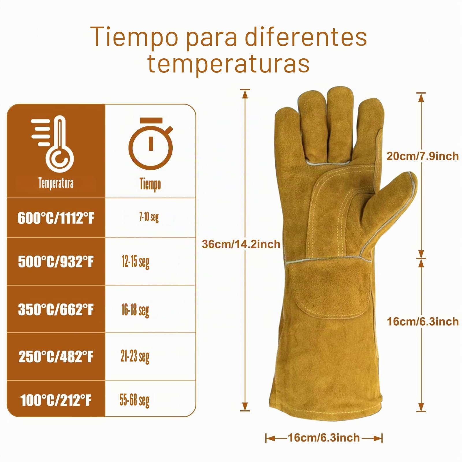 Guantes para chimenea, resistentes al fuego, para barbacoa, para hombre, de piel y soldador, resistentes al calor (marrón),GS00078