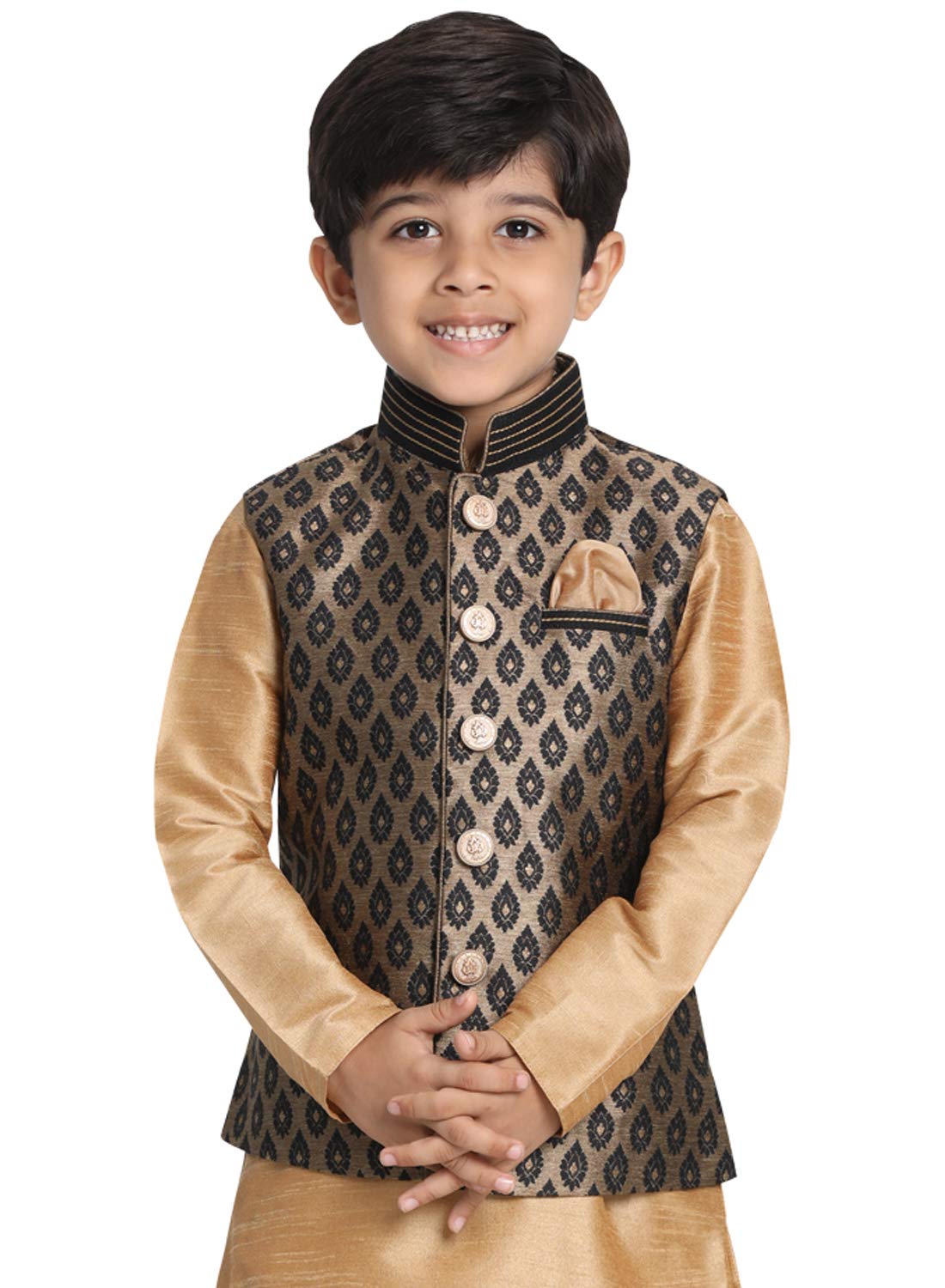 Jbn Creation Boys' Black And Gold Silk Blend Nehru Jacket_Vasbj025Bl_22
